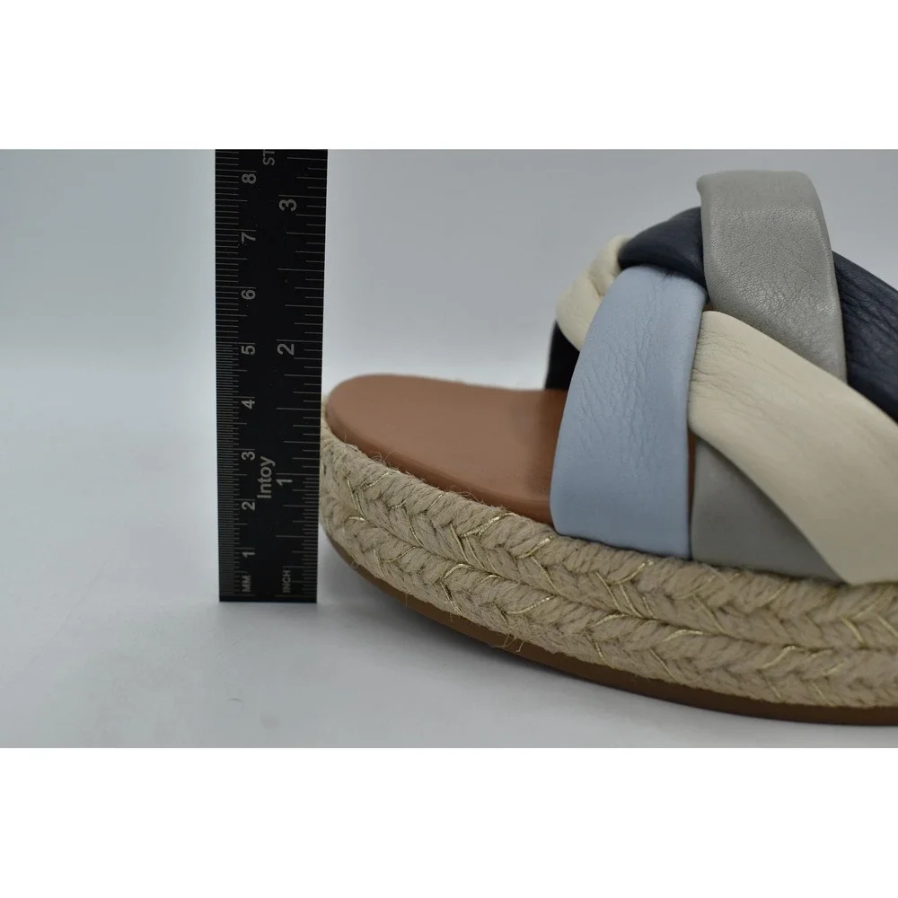 Vionic Women Size 11 Saratoga Navy Multi Leather Wedge Espadrille Sandals Shoes